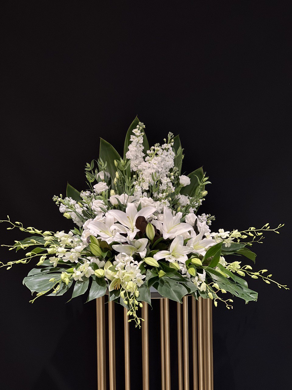 "Elysian Elegance" Luxurious Floral Tribute with White Lilies, Orchids, Stocks, and Lisianthus by Yonge Florist - Local and GTA Flower Delivery