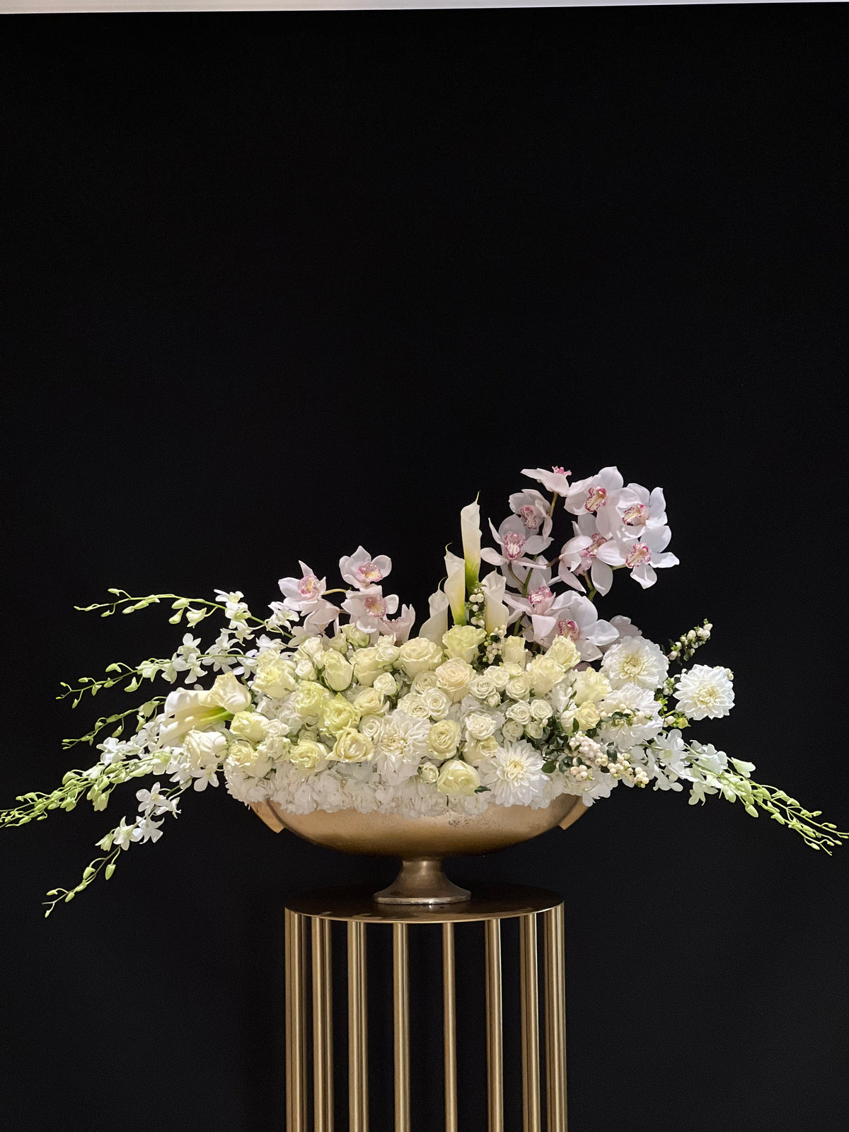 Gold Oval Vase Luxurious All White Floral Arrangement - Elegance by Yonge Florist