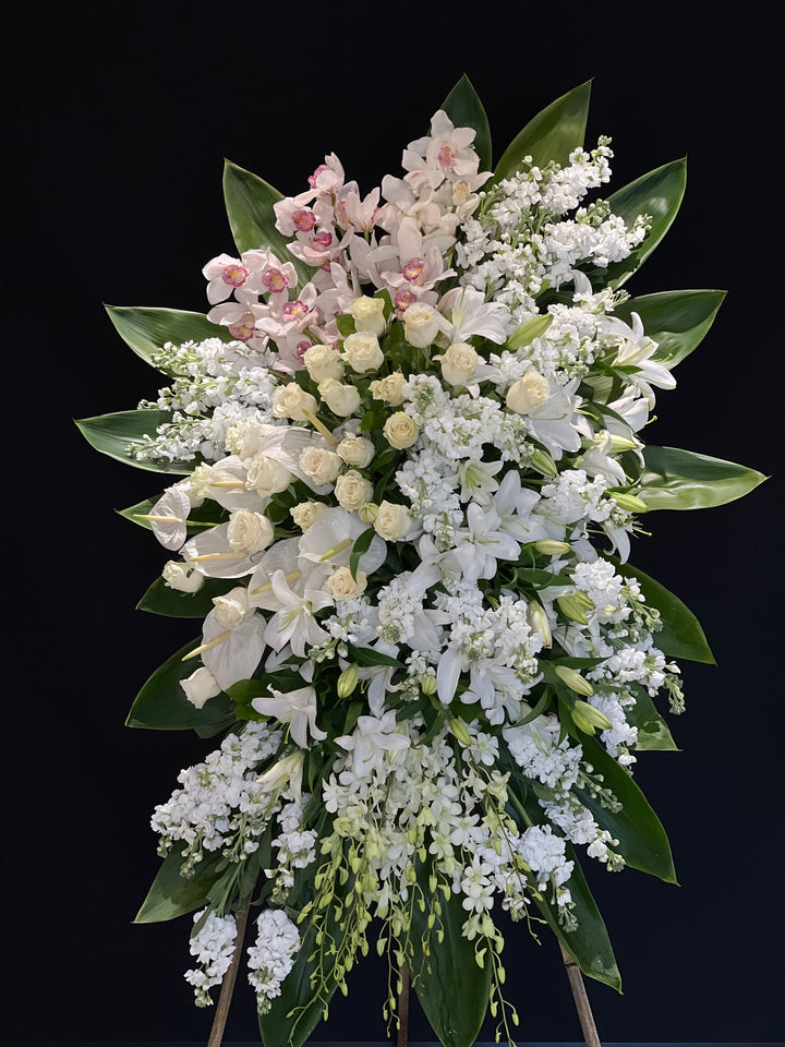 White Grace Tribute Standing Spray (23-130) - Yonge Florist